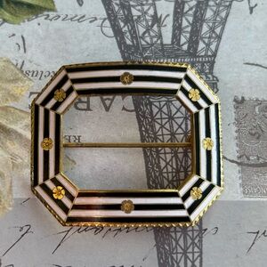 EXQUISITE ANTIQUE GUILLOCHE ON BRASS ENAMEL PIN